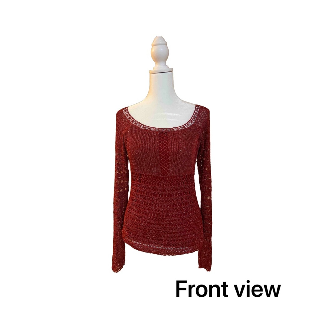Vintage cheetah B red beaded, holiday top size small sheer sleeves